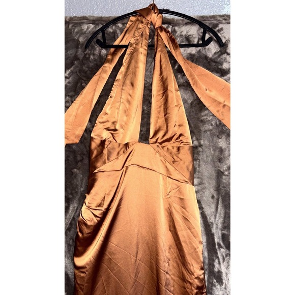Show Me Your Mumu Adele Halter Maxi Dress Womens Large Copper Brown Luxe Satin - Picture 11 of 16